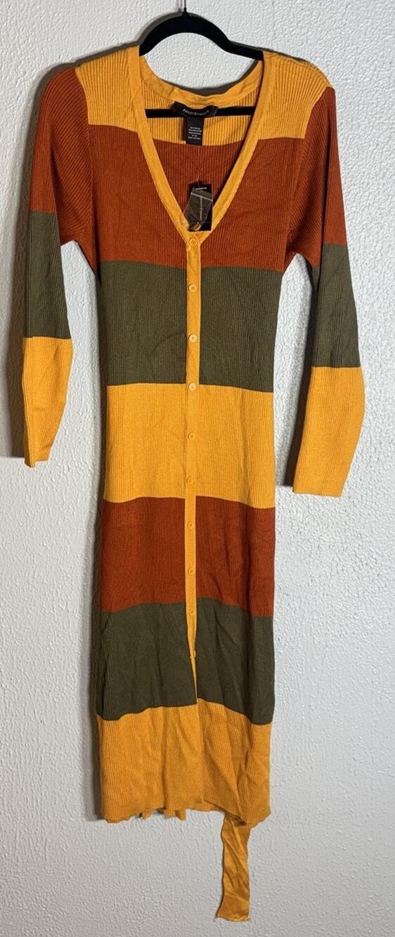 BCBGMAXAZRIA Size 18PLUS Striped Knit Zip Front V-Neck Long Sleeve Midi Dress